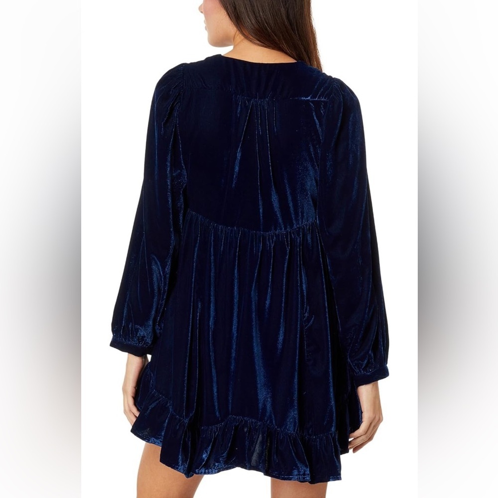Free People Womens Estella Velvet Party Mini Dress, blue, SMALL - Picture 4 of 12